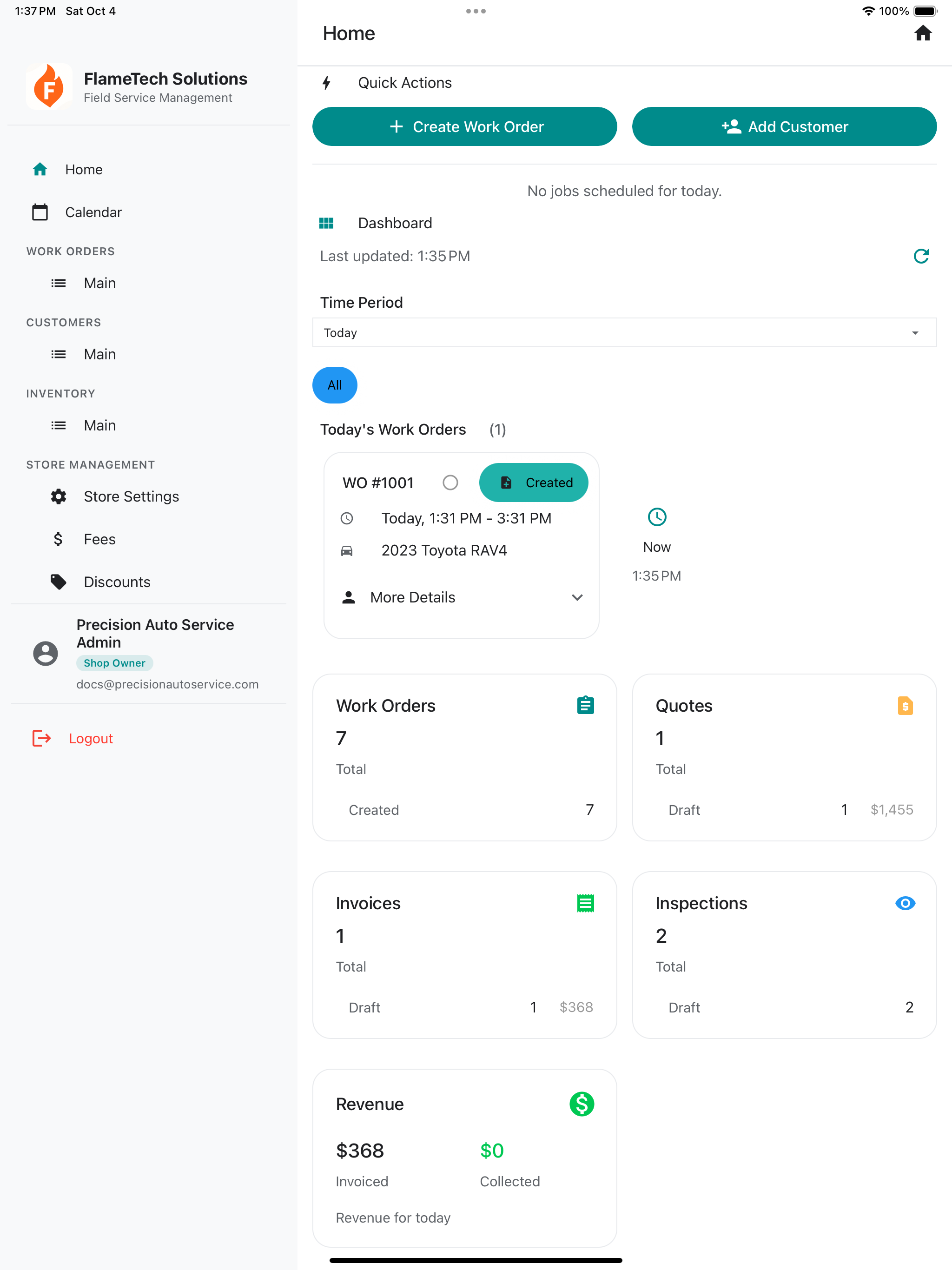 FlameTech on iPad - Mobile management