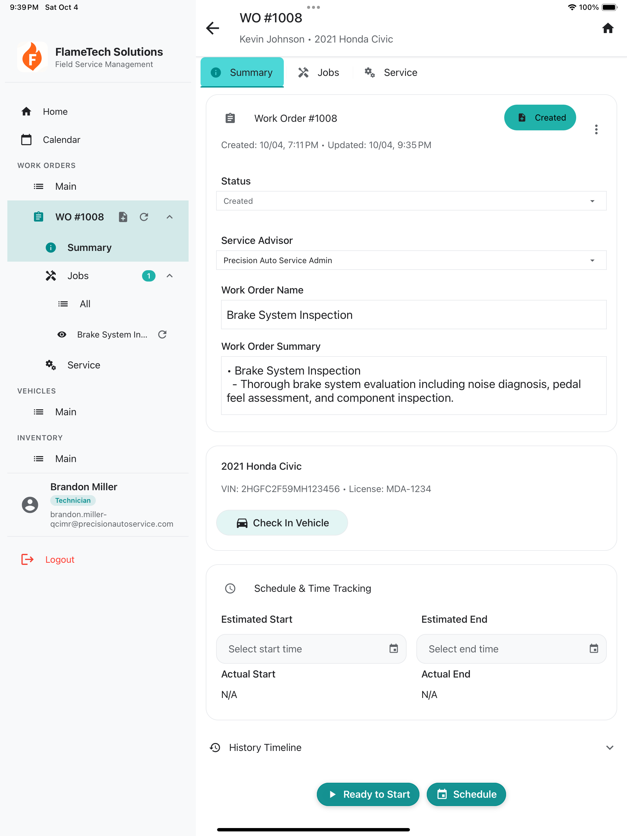 Technician Mobile View